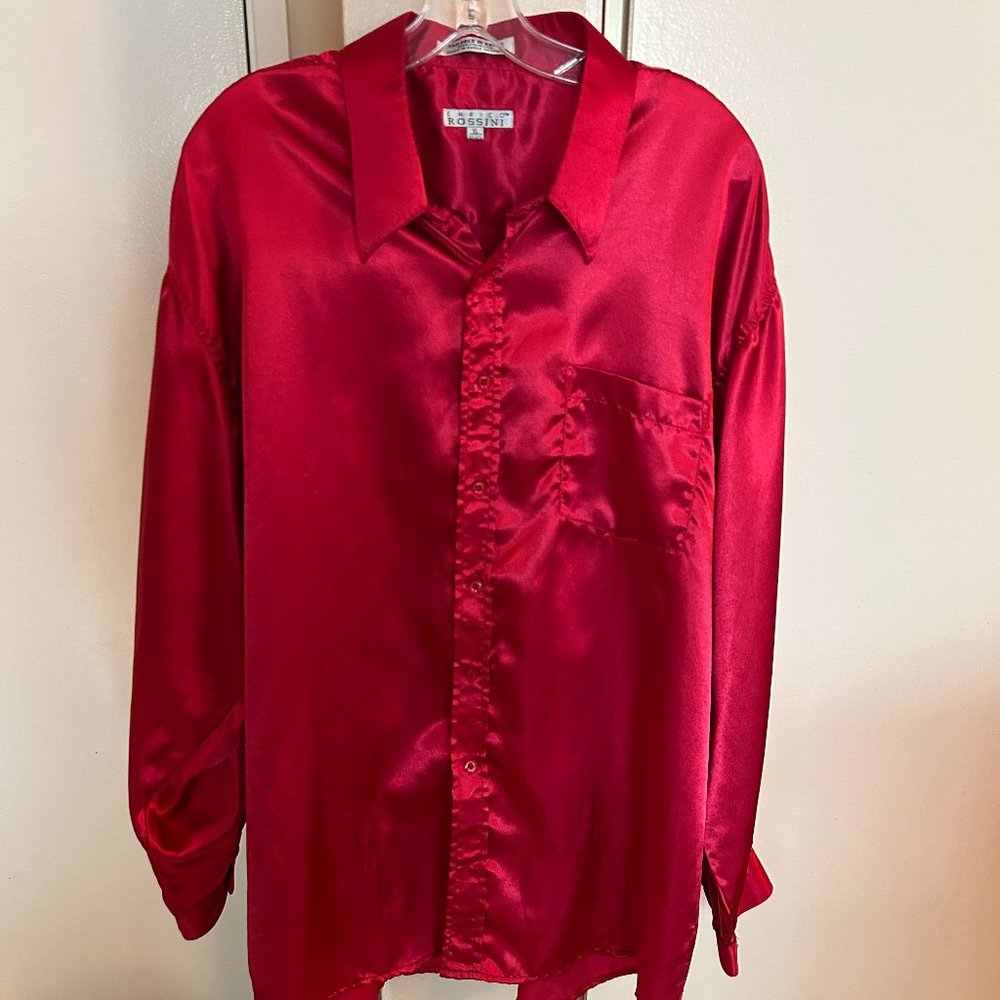 Men's red satin shirt